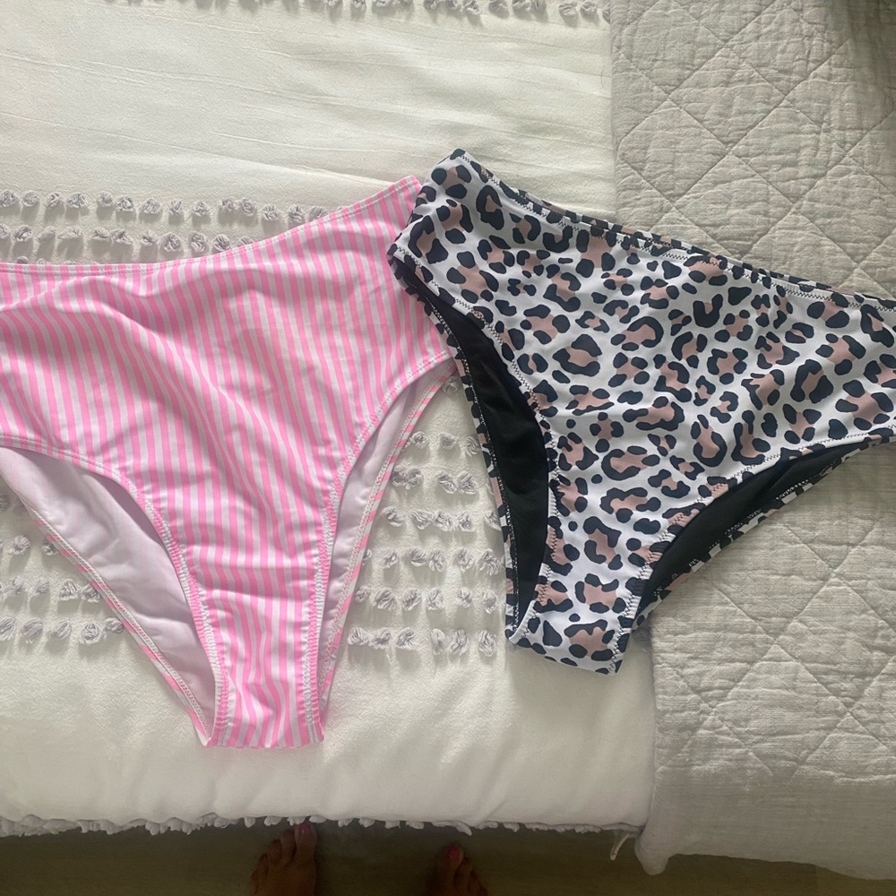 Pink Striped and Leopard Print Bikini Bottoms